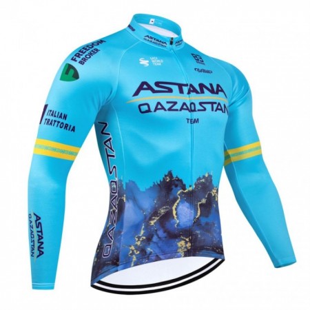 Maglia 2024 Astana Qazaqstan Manica Lunga Blu Maglia 2024 Astana Qazaqstan Manica Lunga Blu